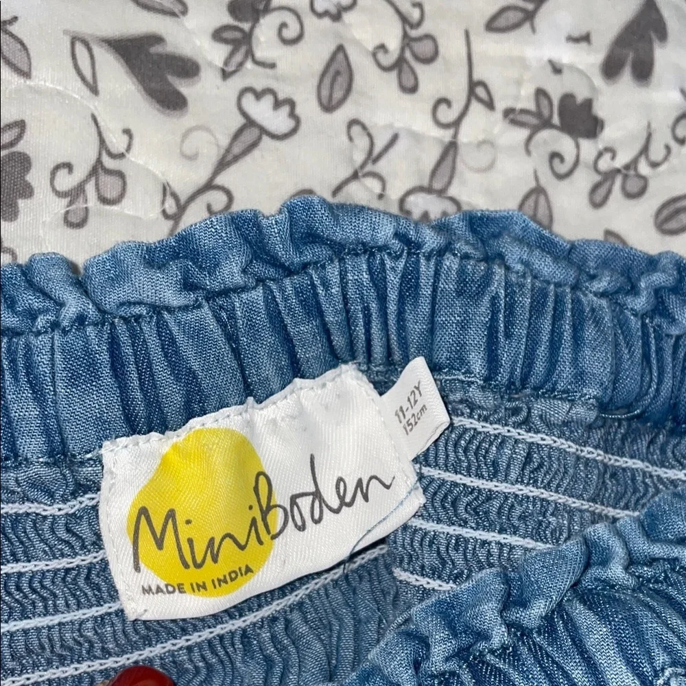 Mini Boden Tiered Denim Skirt with Contrast Drawstring Girls 11/12y As Is